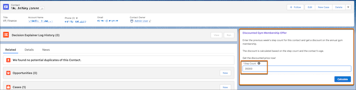 Sample value entered to trigger the flow from the contact record page.