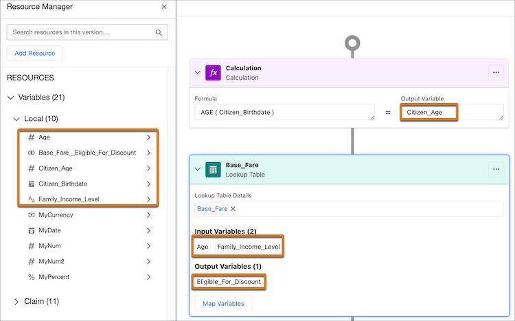 Resource list before mapping lookup table variables