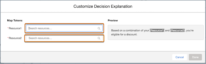 Token mapping window to customize template messages.
