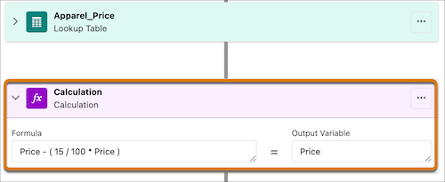 Calculation step to perform mathematical operations on results from list variable lookup.