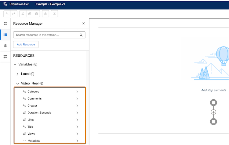 Resource Manager showing context definition tags