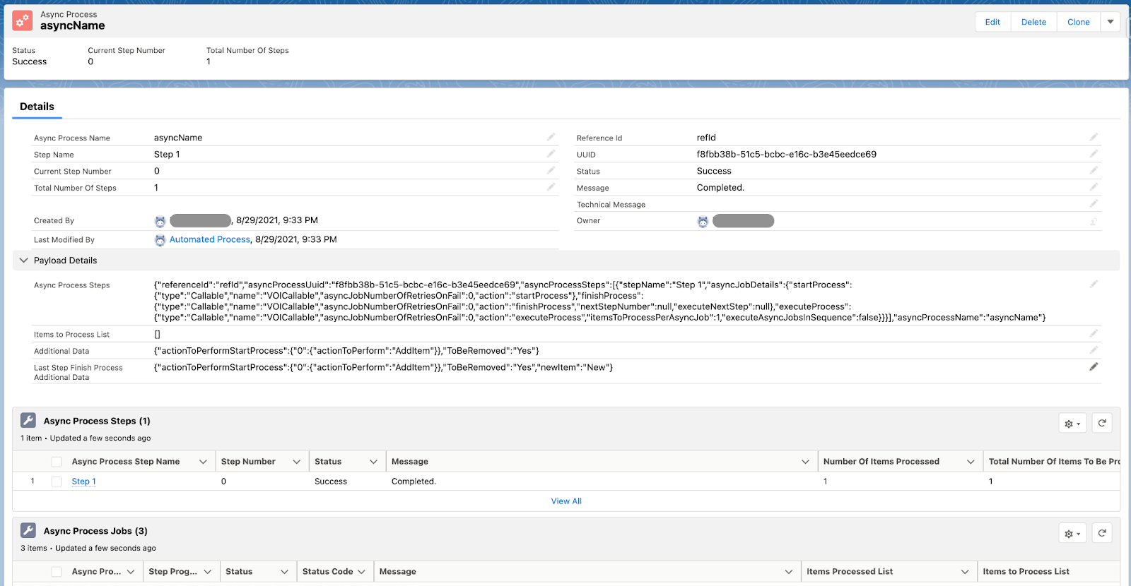 Async Process example record detail.