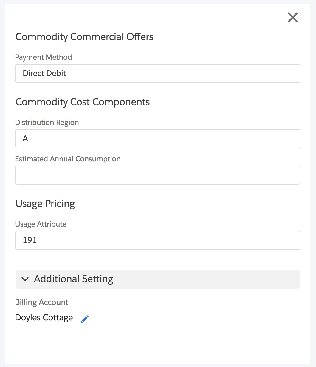 Configuring a unit rate in a commodity product.