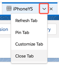 Example action menu for an entity in a Product Designer tab