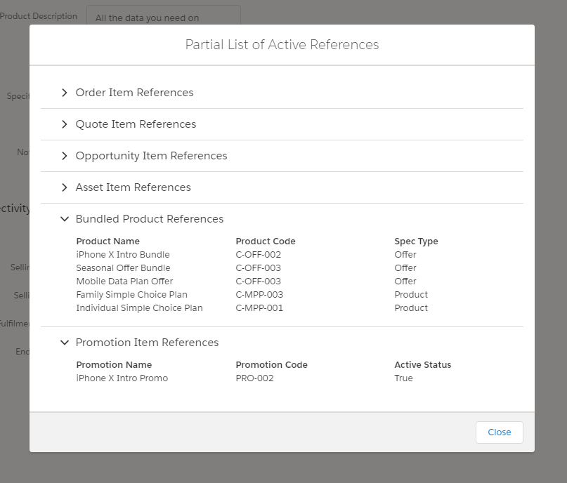 Example of ​Partial List of Active References for the iPhone X product