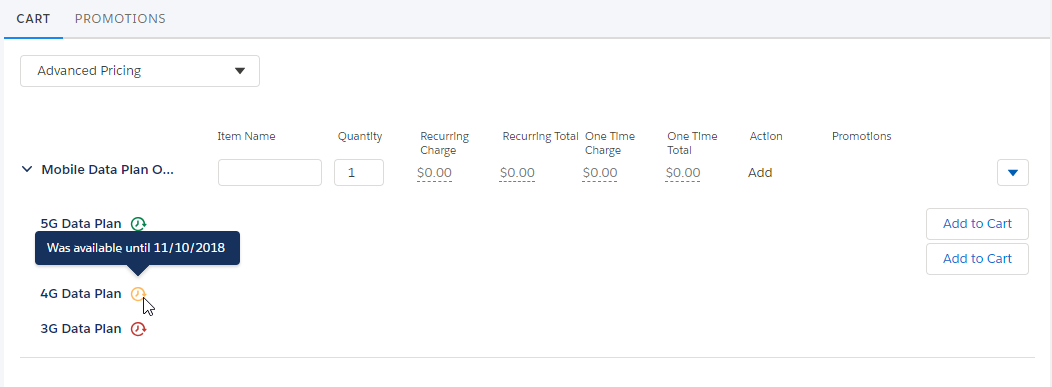 Example of a tooltip that shows the ending sell date for a product in the Cart
