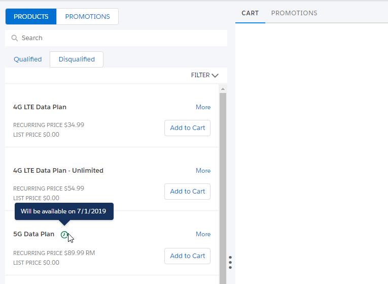 Example of a tooltip showing the start sell date for a product in the Product List