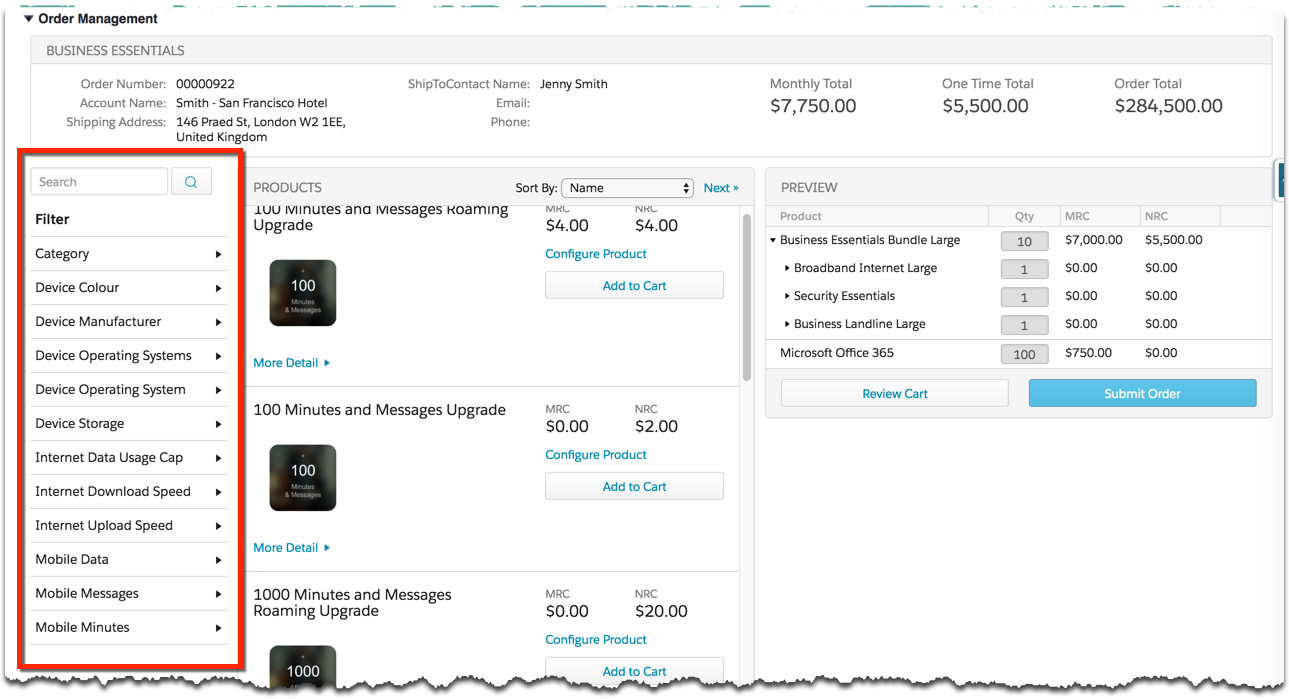 Product attributes are listed under Filter on the Order Management page.