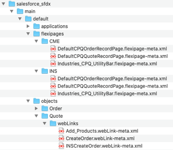 The list of XML files for INS and CME