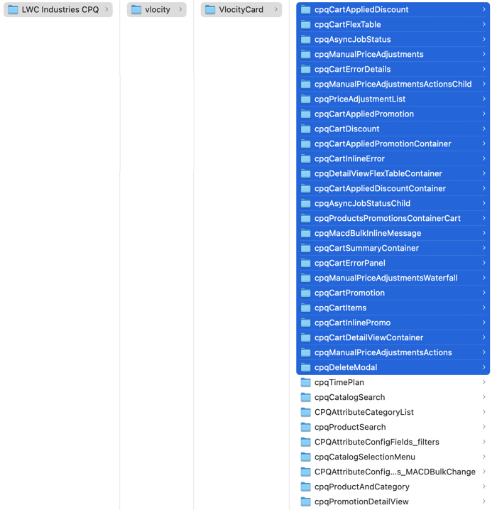 The extracted child files copied to the ​vlocity/VlocityCard​ folder.