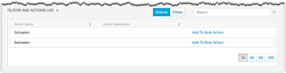 The Actions list shows the Inclusion and Exclusion filters, each with an Add to Rule Action link.