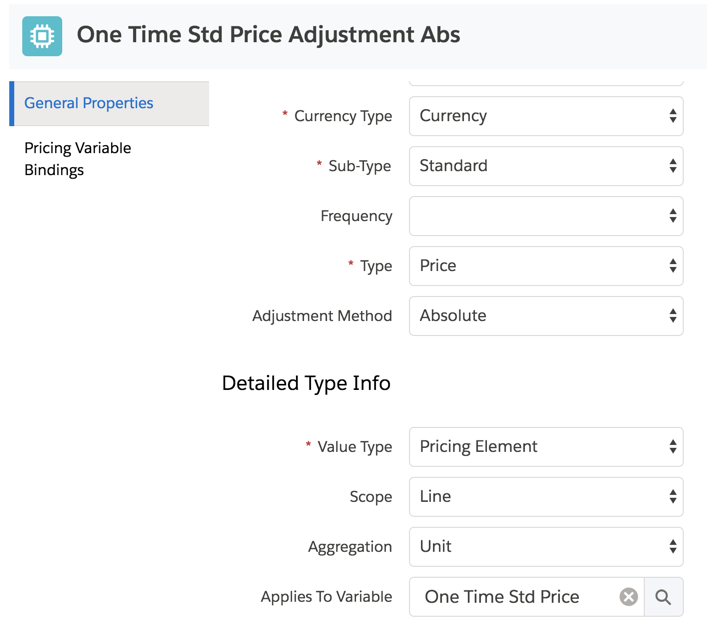 Example of a pricing variable applying to another variable in the Product Console