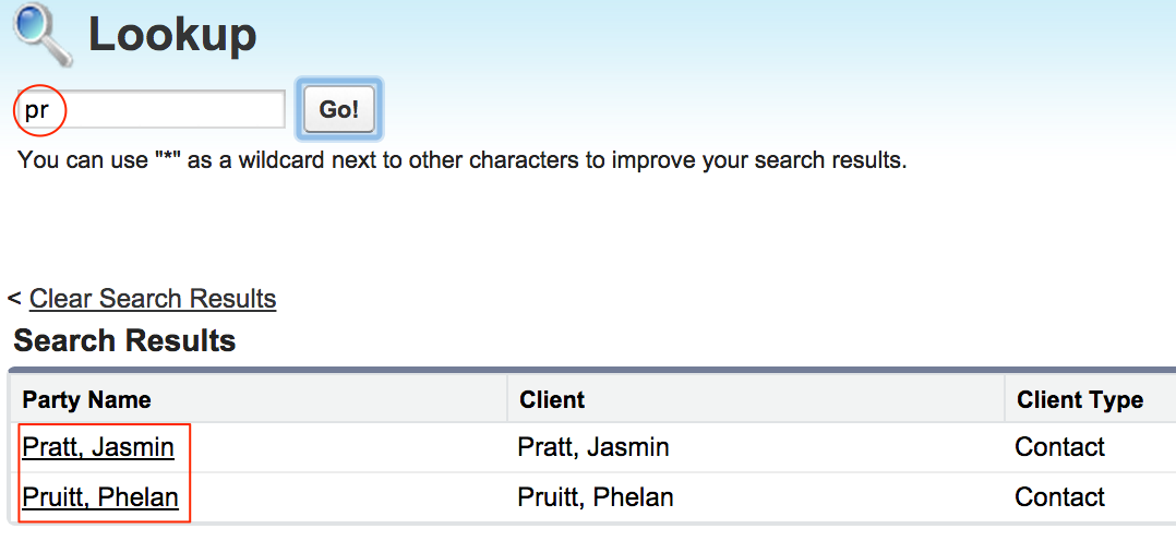 Search results are Pratt, Jasmin and Pruitt, Phelan.