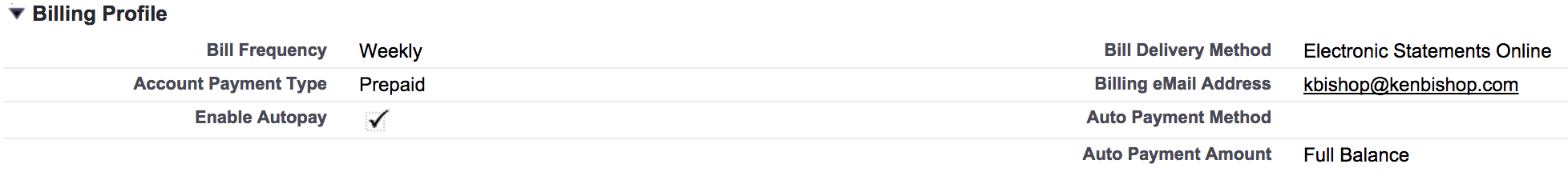 The Billing Profile section.