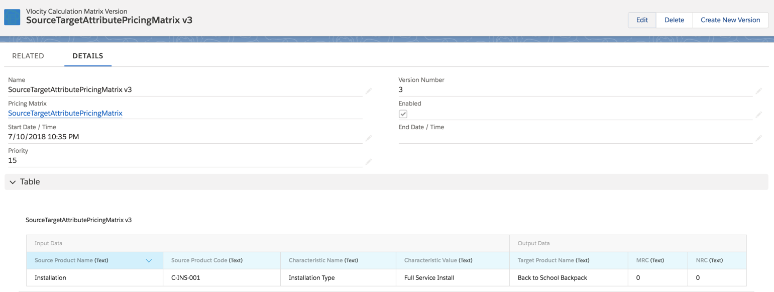 Entering new data for inputs to SourceTargetAttributePricingMatrix