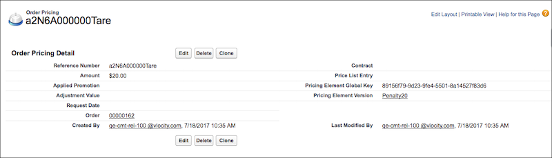 Penalty under the Order Pricing object