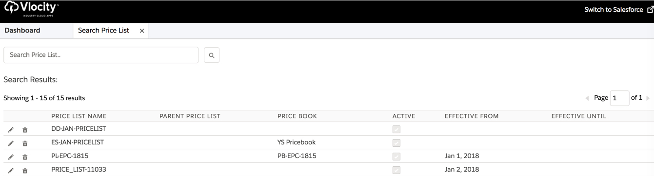 Results for Search Price List.