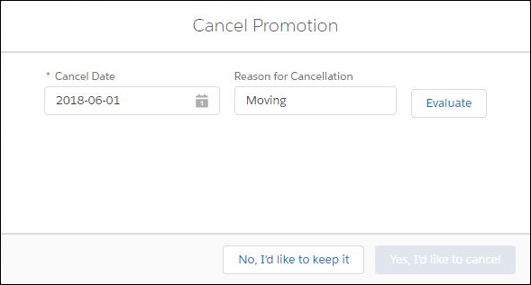 Reason for canceling a promotion