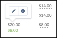 A price adjustment, showing the old price in strikethrough text and the new price highlighted.