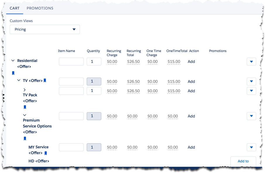 A line item is expanded, revealing a child line item.