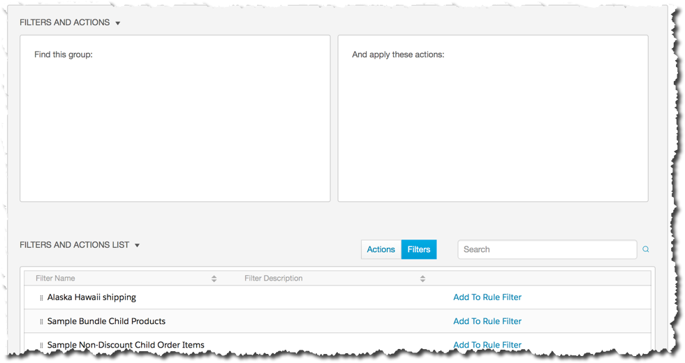 The Filters list in the Rule Builder.