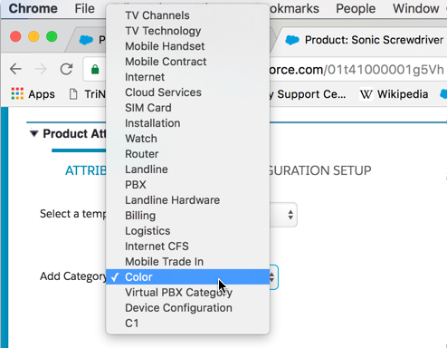 Color is selected in the list of Attribute Categories.