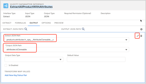 Highlighted fields for Extract JSON Path and Output JSON Path fields