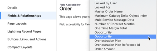 The Opportunity field is highlighted from the accessibility menu list.