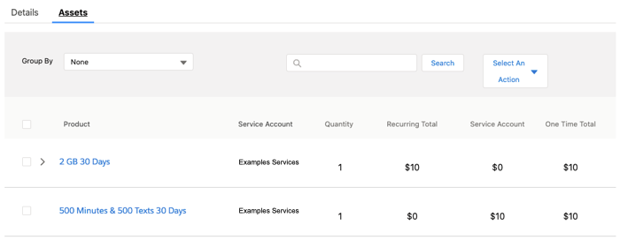 The LWC Assets tab for an account