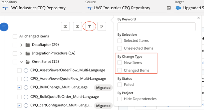 Filter by Change Type