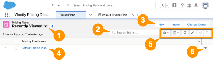 A tab in the Pricing Designer that shows the six numbered controls