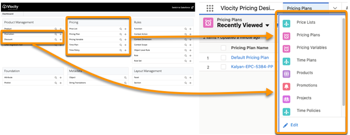 Pricing and Product Management features in the Product Console that are in the Pricing Designer.