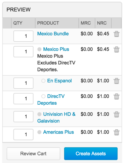 Example of the Mexico television bundle with child products of different channels in Spanish.