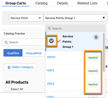 An example of an order where the group menu shows the group's status and its members.