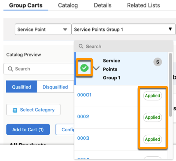 An example of an order where the group menu shows the group's status and its members.