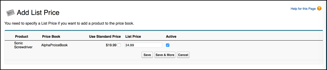 Example of setting a list price for a product that's added to a pricebook.