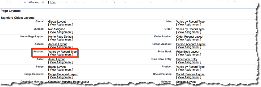 The View Assignment link for the Account object.