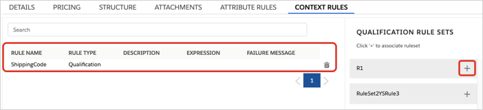 The context rules tab with a rule assigned to the offering