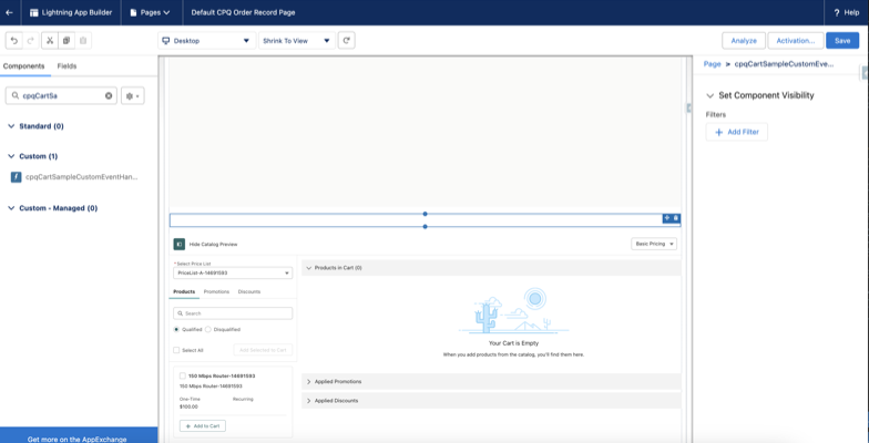 Adding a component to cpqcarttab