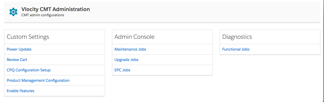 Vlocity CMT Administration page.