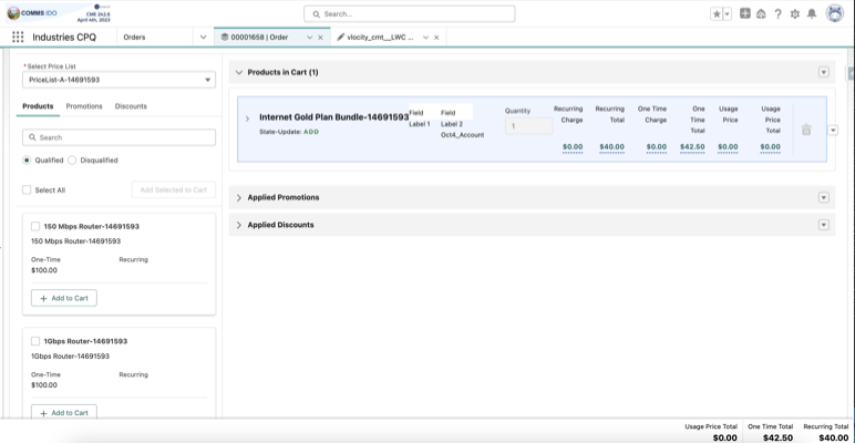 Adding additional line item fields to the Products in Cart section in Standard CPQ using a JSON structure