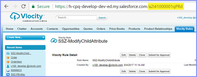 The context rule Id is in the browser URL following the org hostname.