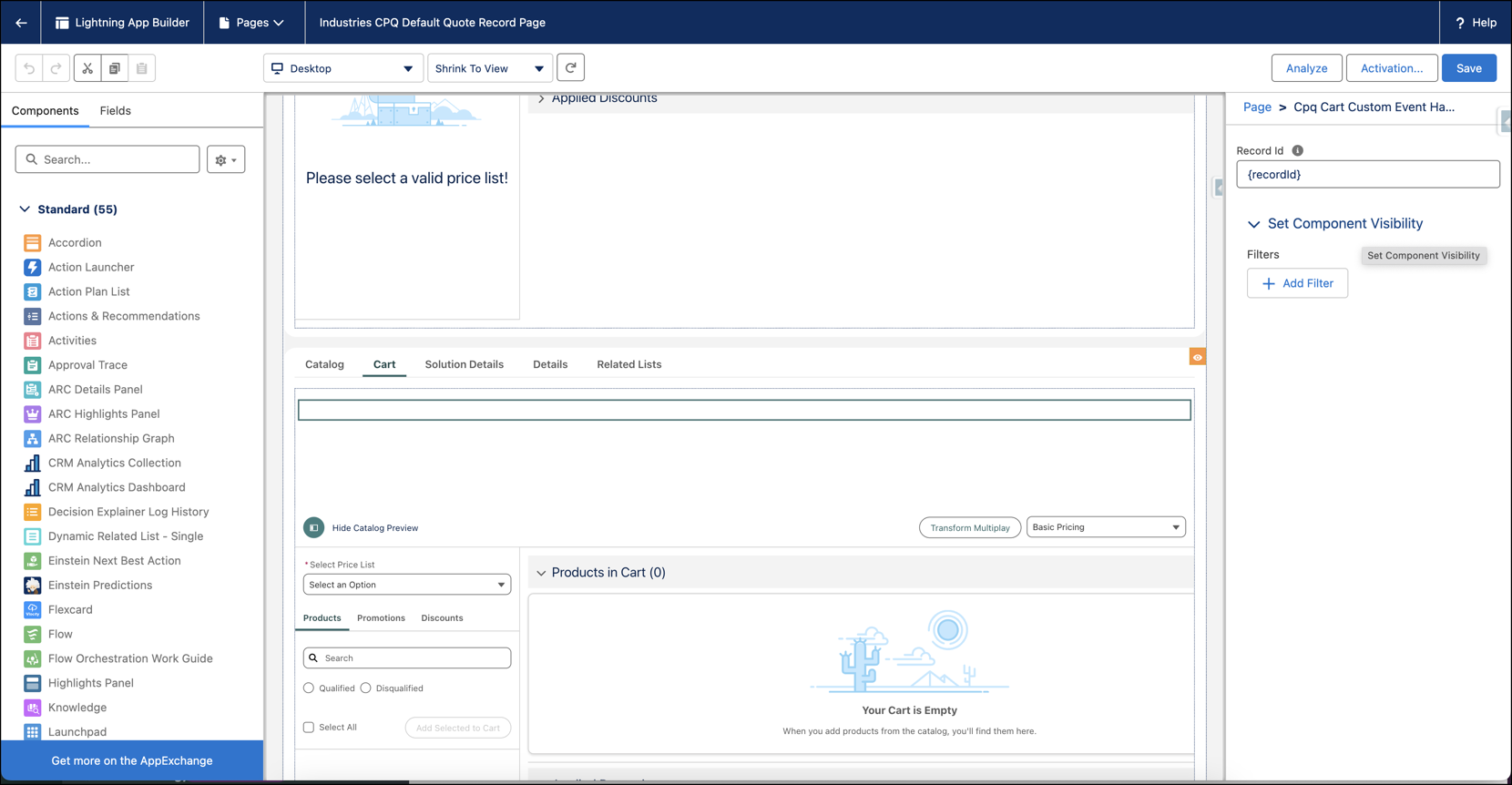 Add LWC to CPQ Cart page