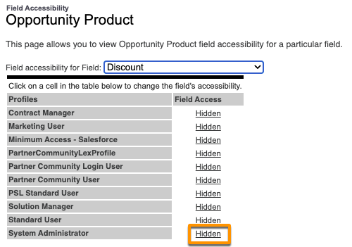 The list of profiles for the Discount field