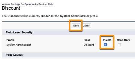 The Visible setting enabled for the system administrator profile