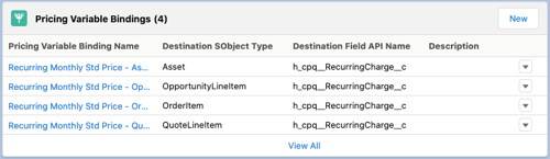 Pricing Variable Bindings for one-time standard price in the Pricing Designer
