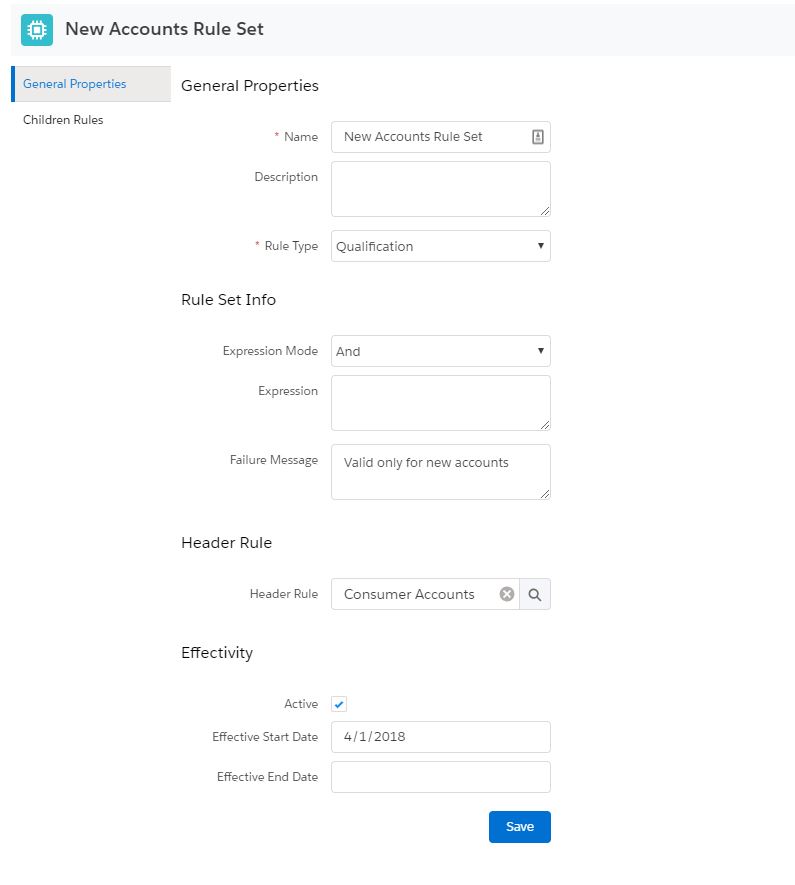Set a Header Rule in the Rule Set General Properties Facet.