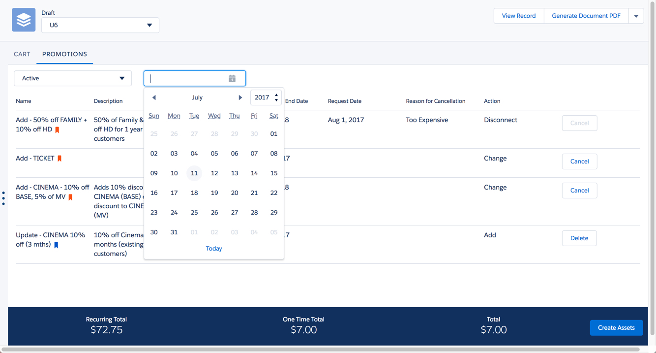 Applying an Active Date in the Promotions tab in the cart.