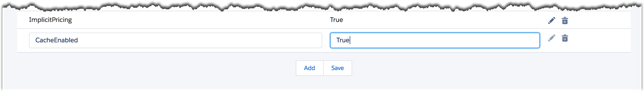 In the left field is 'CacheEnabled'. In the right field is 'True'.