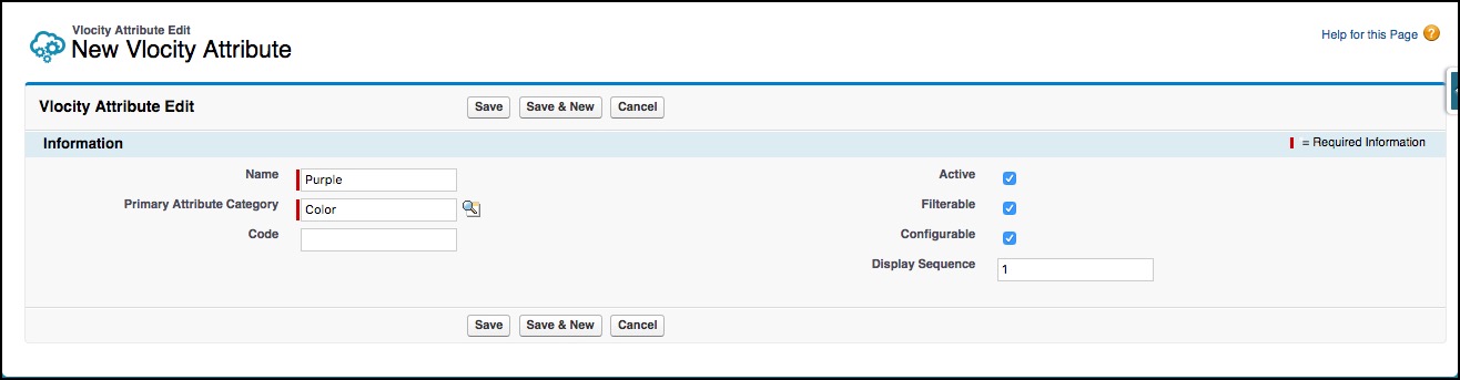 Fields on the New Vlocity Attribute page are described in the next step.